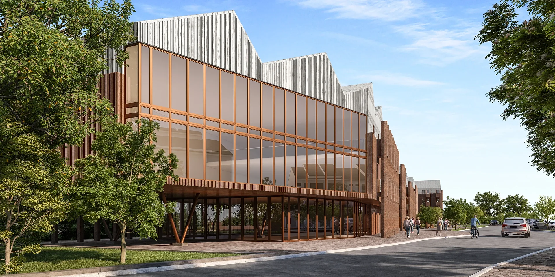 Exterior 3D render of a student accommodation glazed entrance