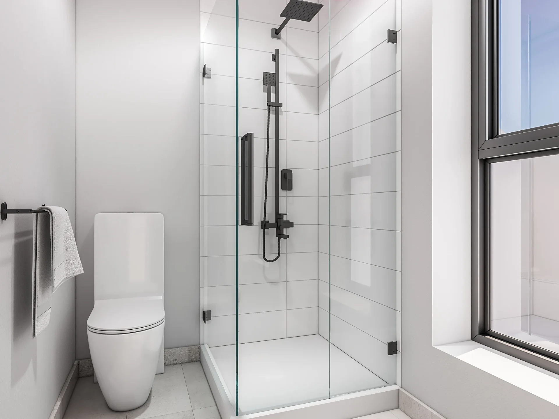 Interior 3D render of an ensuite with walk-in shower