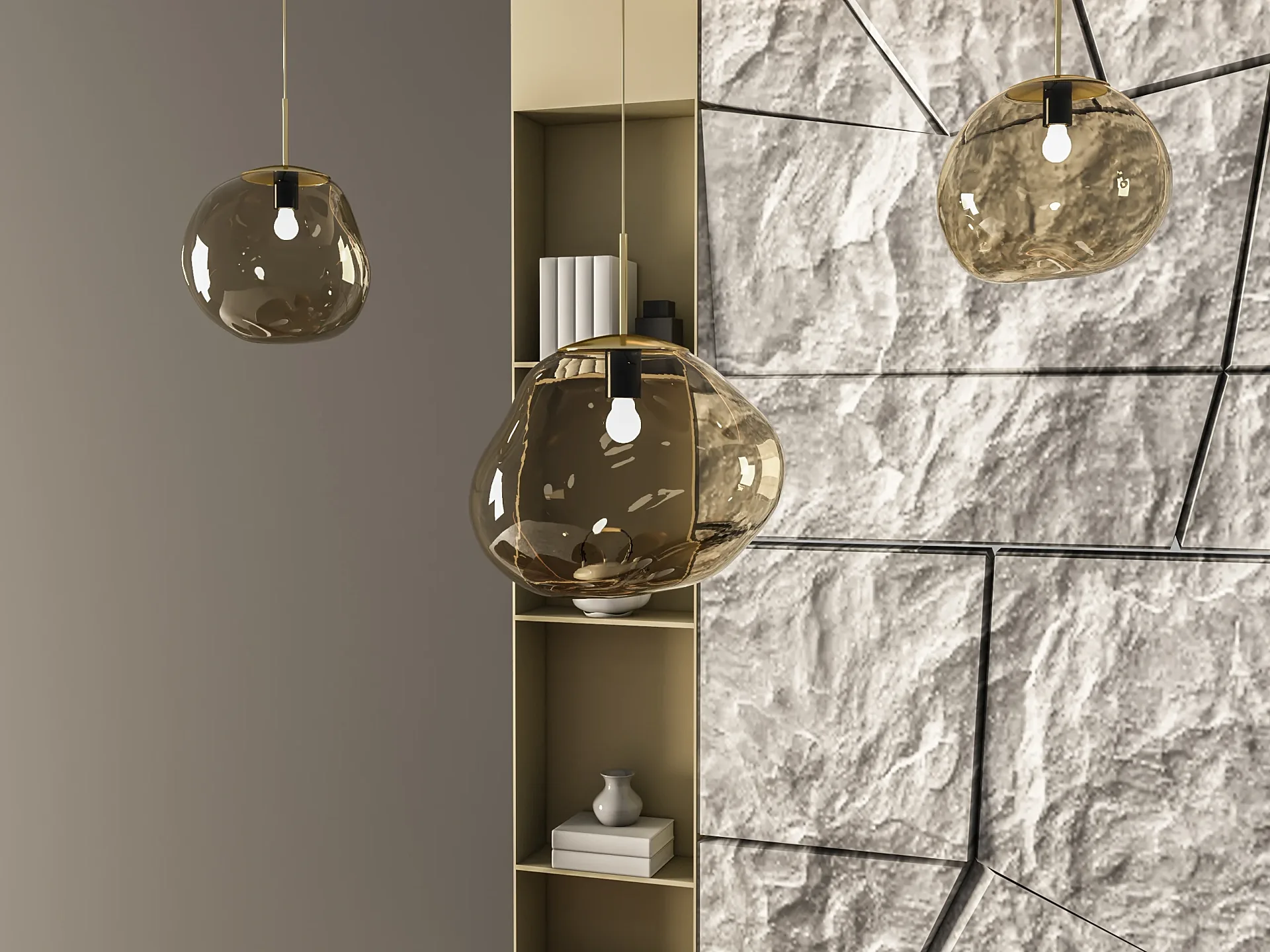 Product 3D render of glass pendant lights