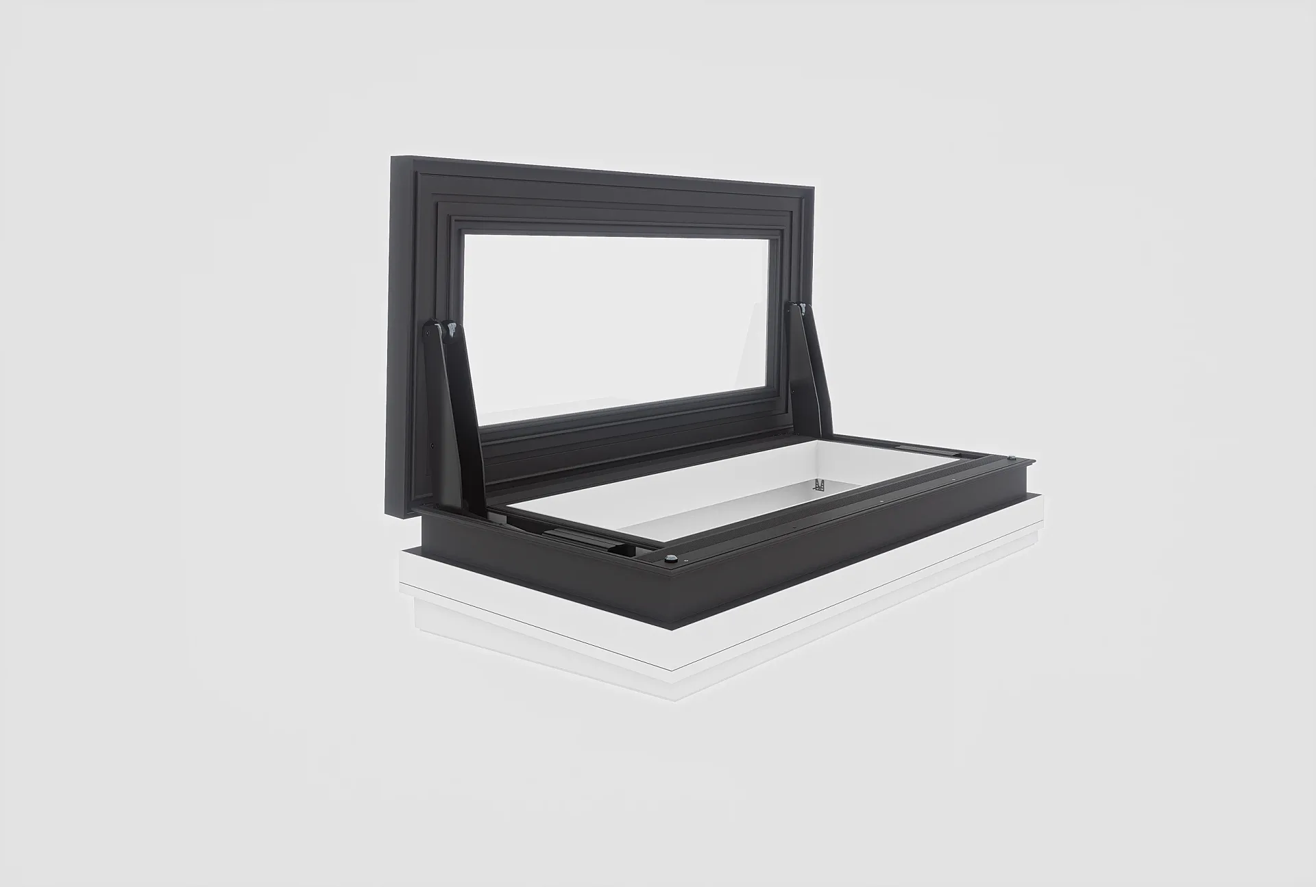 Clean product render of a rooftop access skylight unit